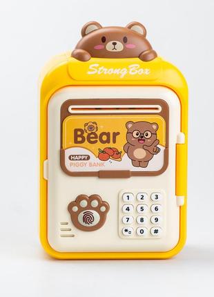Сейф-скарбничка дитяча з купюроприймачем та кодовим замком "ведмедик" жовтий