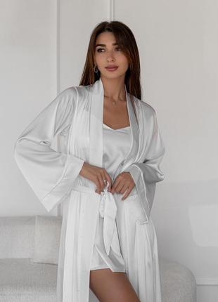 Длинный белый халат до пола и ночная рубашка, набор халат в пол с рубашкой