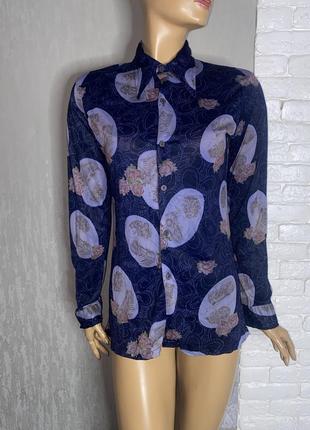 Винтажная трикотажная рубашка блуза на пуговицах блузка с воротничком винтаж kennington, m.