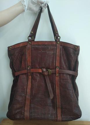 Campomaggi большая коричневая повседневная деловая кожаная сумка шоппер торба портфель ручная работа винтажный стиль итальялия оригинал lampo