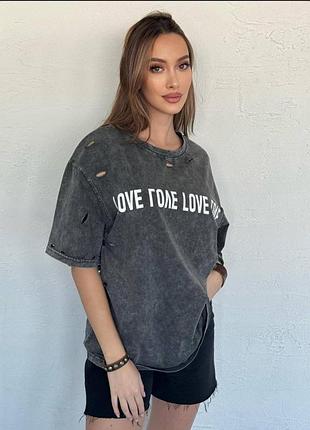 Футболка оверсайз в стилі zara варенка рванка сіра