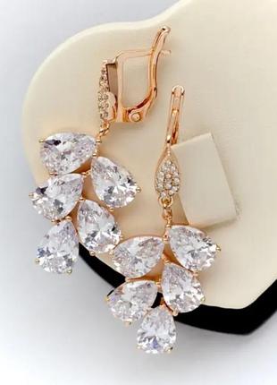 Шикарные серьги с цирконами (медицинское золото)