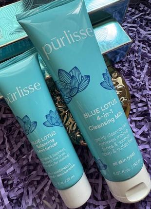 Роскошный набор для всех типов кожи purlisse blue lotus, молочко для умывания+ увлажняющий крем