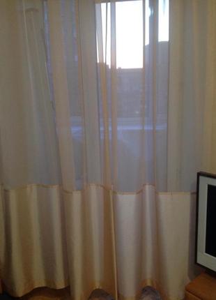Тюль, гардины, шторы бежевая из двух видов ткани