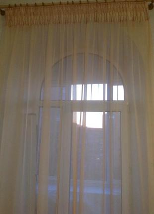 Тюль, гардины, шторы бежевая из двух видов ткани