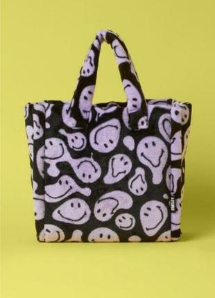 Набор сумка шопер+панама мягкая велюровая мохнатая сумка со смайлами h&m x smiley