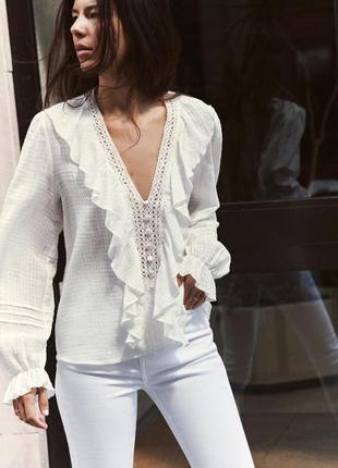 Блуза белая с воланами zara new
