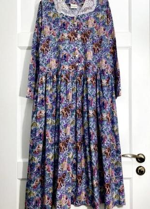 Винтажное английское длинное платье с карманами clothing designs сиреневое с кружевом натуральное хлопок вискоза винтаж