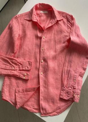 🩷стильна рожева лляна сорочка від крутого бренду uniqlo 100% льон , на літо ідеальна😍