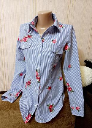 Шикарная блуза с яркой вышивкой в принт цветы раз.s