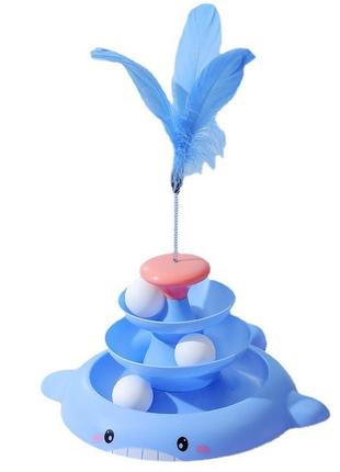 Интерактивная игрушка для кота веселый лабиринт с пером синяя