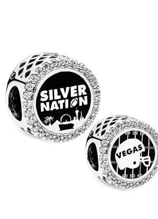 Серебряный шарм для браслетов пандора "вегас, серебряная нация"
