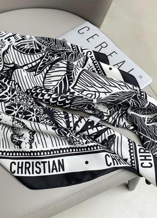 Стильна хустка шовкова  /платок в стилі christian dior чорно білий колір