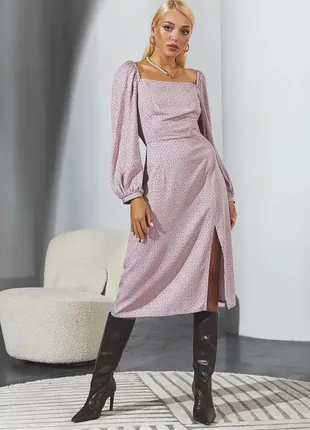 Легкое розовое платье в горошек в винтажном стиле л-хл