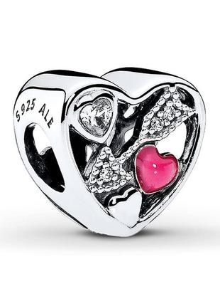 Серебряный шарм (подвеска) для браслета пандора  "heart arrow"