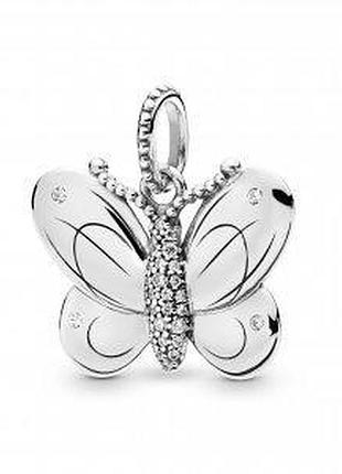 Серебряная подвеска-шарм для браслета пандора  "декоративная бабочка" 397933cz