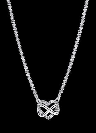 Серебряное ожерелье пандора "блестящее сердце бесконечности"