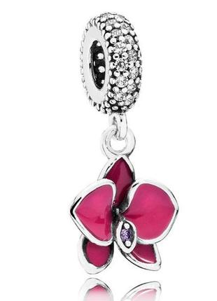 Срібна намистина (шарм) для браслета-підвіска пандора  "орхідея" 791554en69