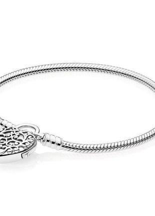 Срібний браслет для намистин пандора "королівське серце" зі зйомним замком 597602