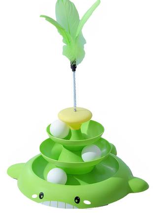 Интерактивная игрушка для кота веселый лабиринт с пером зеленая