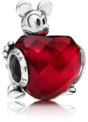 Срібна намистина (шарм) для браслета пандора  "серце міккі" 797168nfr
