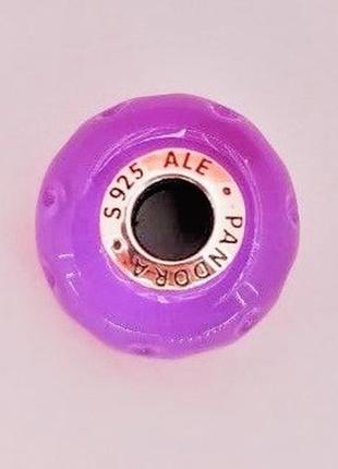 Серебряный шарм  для браслетов пандора  фиолетовый мурано