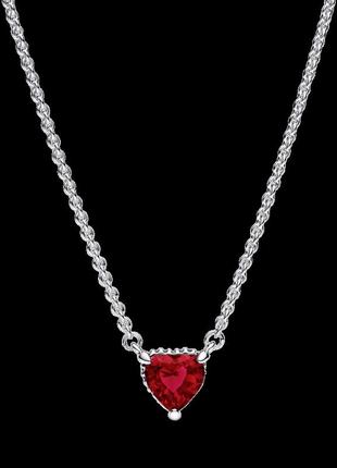 Серебряное ожерелье пандора "красное сердце"