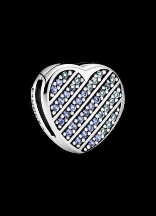 Серебряный шарм  для браслетов пандора  клипса рефлекшинс  "синее сердце" 799346c01
