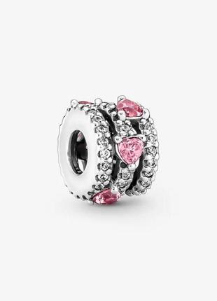 Шарм для браслетов пандора блестящие розовые сердечки 791161c01