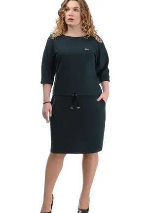 Натуральное,трикотажное-стрейч,лёгкое,чёрное платье с карманами,большого размера,numoco