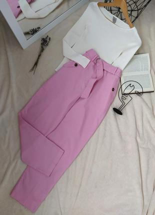 Нежно розовые классические брюки высокая посадка asos