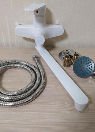 Змішувач для ванни з довгим виливом із термопластику sw oscar 006 euro white-7 з лійкою та шлангом