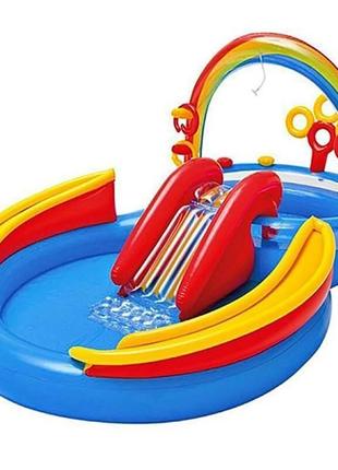 Ігровий надувний центр intex веселка для малюків для купання та ігор 297*193*135 см з гіркою та фонтаном у коробці