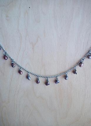 Чокер-ланцюжок кольє з натуральними перлами