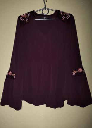 Женская бордовая блуза рубашка с вышивкой с вышитыми цветами вышиванка very