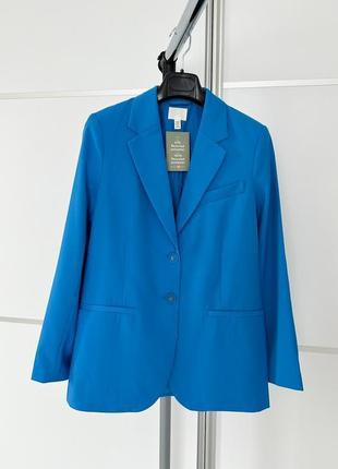 Однобортный жакет яркий синий h&amp;m женский трендовый стильный базовый пиджак