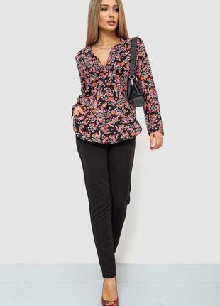 Блуза с цветочным принтом с рукавом, цвет черный, 244r0752 фото