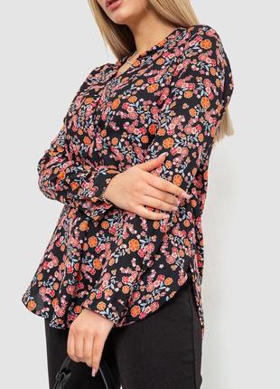 Блуза с цветочным принтом с рукавом, цвет черный, 244r0753 фото