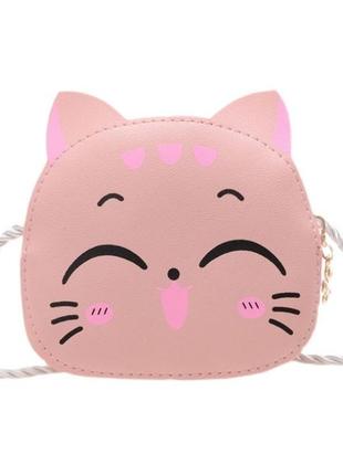 Дитяча маленька сумка котик , через плече, рожева