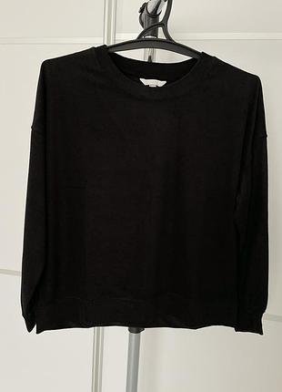 Махровый свитшот черный женский оверсайз свободный h&m базовый трендовый свитшот мягкий