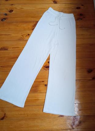 Трикотажные белые брюки палаццо в рубчик/ прямые свободные брюки zara/ брюки zara/ штаны палаццо zara