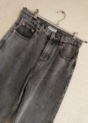 Серые прямые джинсы мом, высокая посадка, плотный джинс размер 33,, xs s