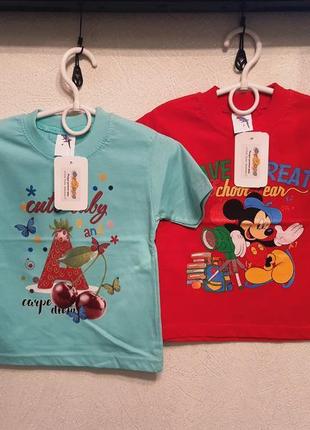 Хлопковая футболка с узором, надписи, котик, микки маус, дельфин
