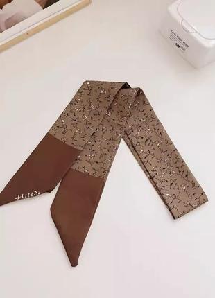 Платок-лента твилли для волос и декорирования  90х5.5 см коричневая