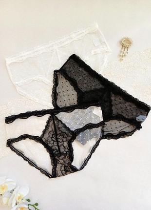Трусики женские набор 3 шт сексуальные кружевные эротические черные белые прозрачные трусы слипы