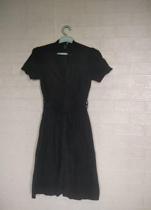 Чорна сукня сорочка міді з поясом на ґудзиках