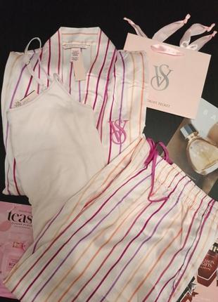 Сатиновый комплект 3-ка victoria's secret виктория сикрет оригинал4 фото