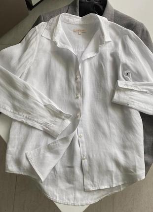 😍стильная белая льняная рубашка дорогого люксового брендy marie philipe❤️‍🔥 свободного кроя, взади идет более удлиненной, 100% лен💔