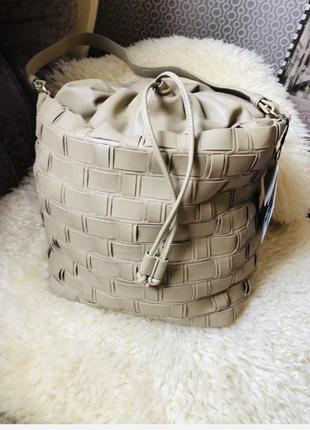 Новая кожаная стильная плетёная сумка мешок zara