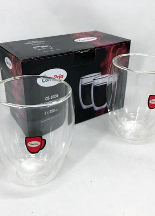 Набор стеклянных стаканов с двойными стенками con brio св-8335-2, 2шт, 350мл, прозрачные стаканы